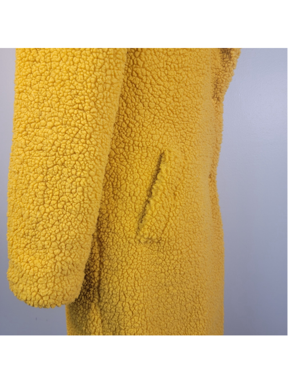 Lucky Brand M Teddy Jacket Fluffy Long Notched Collar Yellow Fuzzy Cozy Coat - Picture 7 of 13